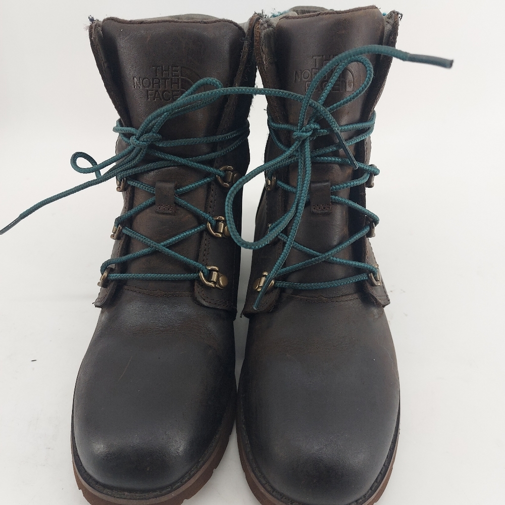 The North Face Women’s Size 6 Dark Brown Leather Knit Top Combat Boots - Picture 3 of 7